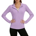 thumbnail image 4 of Qgtaibl Women UPF 50+ Hooded Sun Protection Shirts Quarter Zip Raglan Long Sleeve Rash Guard Zipper Pockets Thumb Holes Lightweight Athletic Tops Purple L, 4 of 7