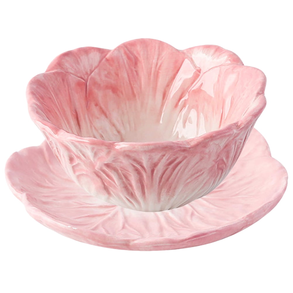 UNOMOR Pink Ceramic Cabbage Bowl for Storage Using Material for Microwave Oven Dishwasher 1 Set