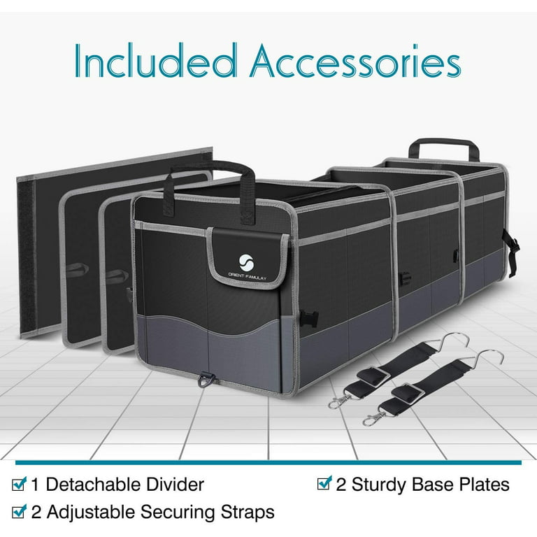 ABOUT SPACE Car Trunk Organizer - Car Boot Organizer Collapsible with  Removable Divider, Metal Hook Adjustable Strap