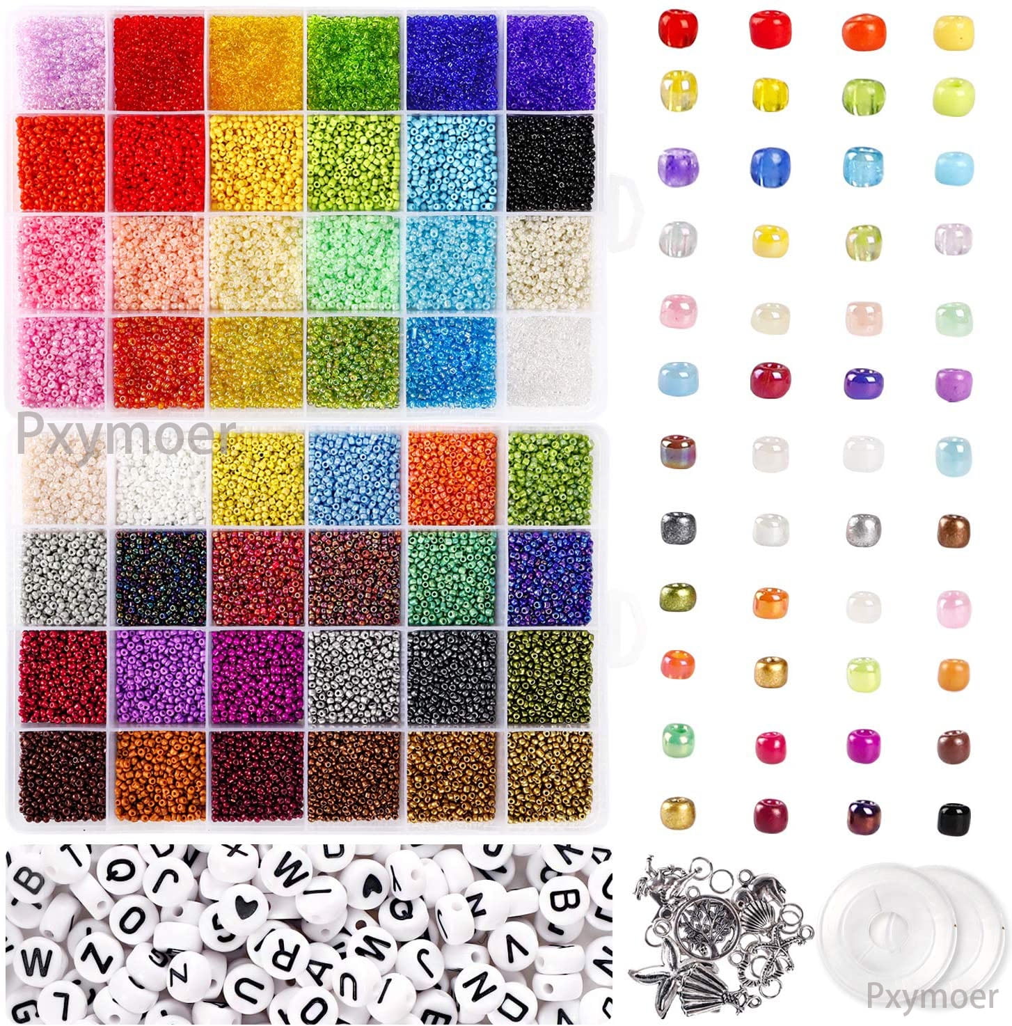 Gacuyi Glass Beads for Jewelry Making Kit, 7200pcs Bracelet Beads,2mm Seed Beads Set for Necklace,Pendant,Earring DIY Making Accessories,Round Beads for