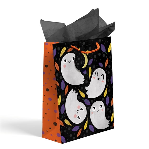 Designer Greetings Glitterwrap 10” Medium Gift Bags, Ghostly Friends (Pack of 12 with Hang Tags) – Perfect for Halloween Parties, Goodie Bags, Classroom and Work Celebrations, Friends, Family & Kids