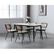 Dayalane Rattan Dining Chairs Set of 4, Leather Upholstered Kitchen Chairs with Cane Back, Mid-Century Modern Armless Dining Side Chairs with Metal Legs for Dining Room Living Room Restaurant, Green