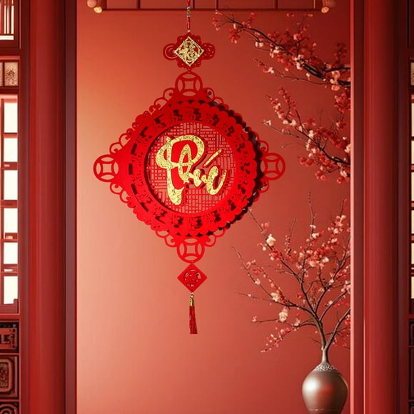 Vietnamese Year Decorations 2025 Blessing Tassle Paper Fan Ornament Spring Festival Paper Fan Hanging Decoration