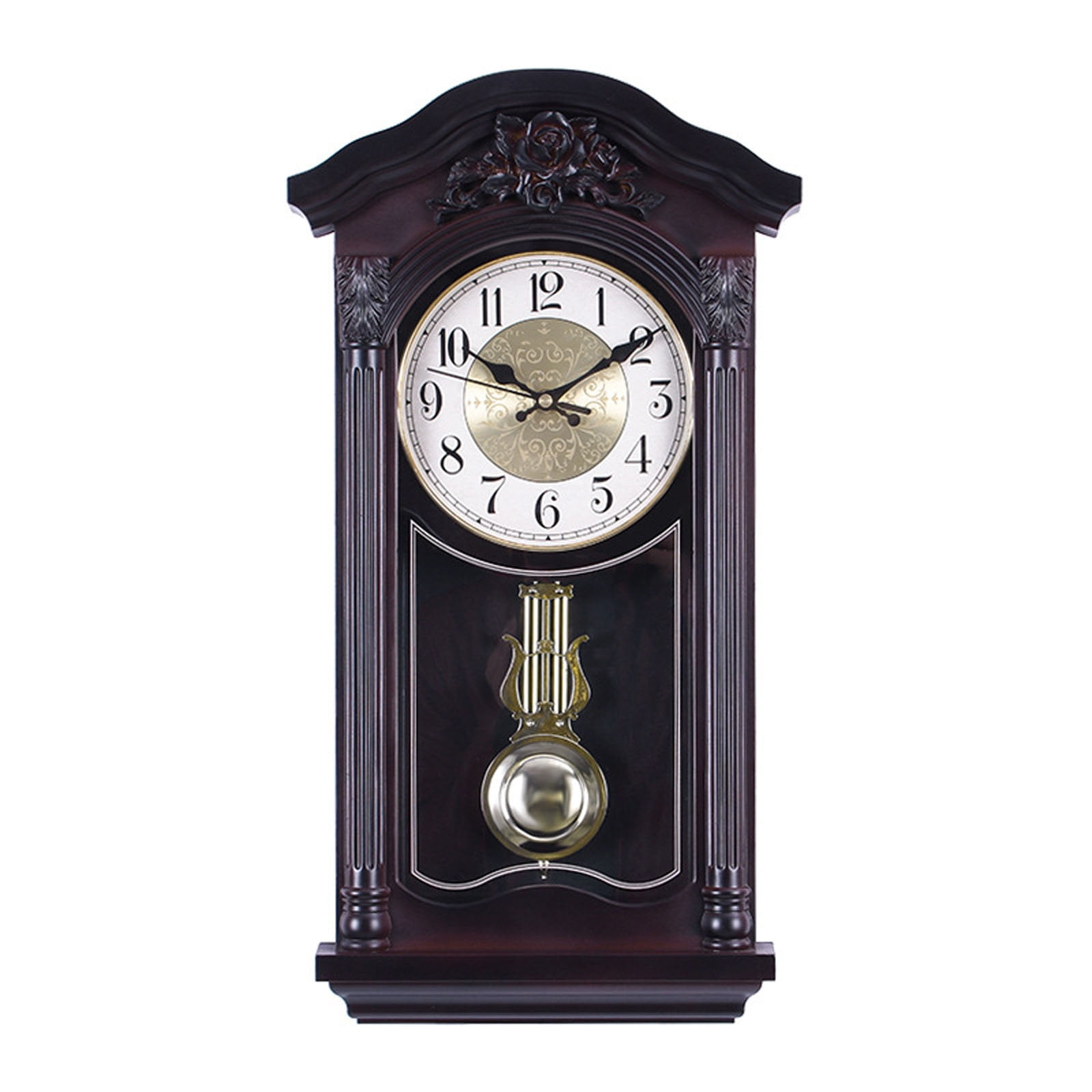 Pendulum Wall Clock Battery Operated,Traditional Chiming Clock Vintage Grandfather Wall Clock Silent Operation for Living Room Kitchen and Office Decor