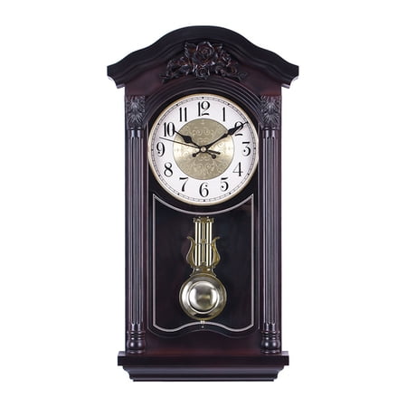 Pendulum Wall Clock Battery Operated,Traditional Chiming Clock Vintage Grandfather Wall Clock Silent Operation for Living Room Kitchen and Office Decor