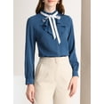 thumbnail image 5 of INSPIRE CHIC Women's Work Office Top Blouse Ruffle Neck Long Sleeve Ribbon Button Down Shirt, 5 of 7