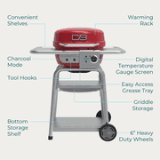 Charbroil Bistro Pro with Heat Thermometer, Warming Rack, Portable, Digital Display, Storage Rack