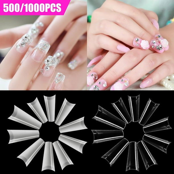Tsv False Nails Tips 10 Different Sizes Full Cover Tips For Professional Salon And Home Diy Nail Art Artificial Long Flat Shaped Fake Nails With Clear Case Clear Natural 1000 500 Pieces Walmart Com