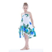 Girl Hawaiian Butterfly Dress in White with Blue Floral Floral Size 4