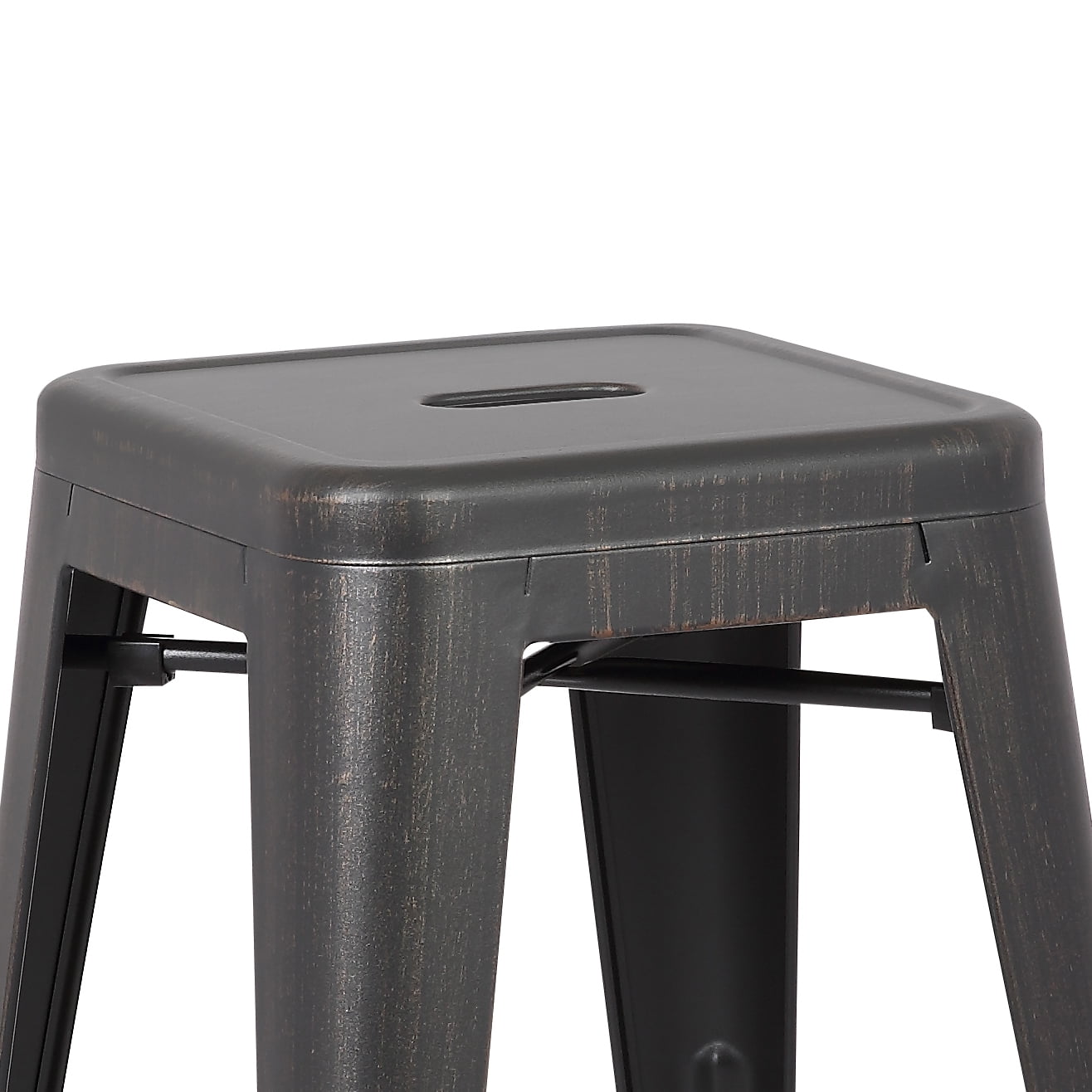 Backless Distressed Metal Barstool, Black, 30 -inch, Set of 2