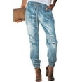 thumbnail image 1 of Women's Sky Blue Distress Drawstring Pocketed Joggers, 1 of 8