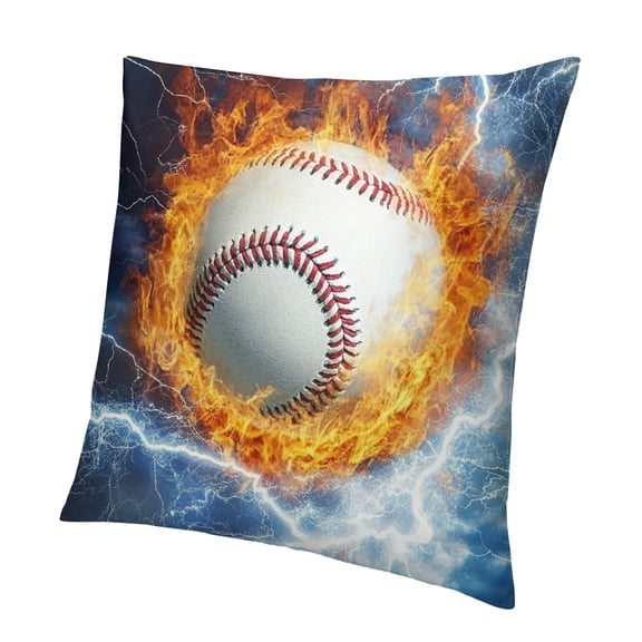 Autua Baseball Style Pillowcase for Kids Boys' Room, Sport-themed Square Pillowcase with Fire and Water Background, Bedroom Sofa Cushion Cover with Hidden Zipper 12x12in