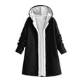 thumbnail image 3 of Women Windproof Hooded Mid-Length Coat,Fleece Lined Open Front Button Jacket,Oversized Loose Warm Solid Outerwear with Side Pockets, 3 of 6