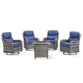 thumbnail image 2 of PARKWELL 5-Piece Outdoor Patio Furniture High Back Conversation Set with Swivel Glider Chairs and Fire Pit Table,50,000 BTU,Luxury 6" Thick Cushions,Wicker Patio Set for Deck, Backyard,Gray/Navy, 2 of 11
