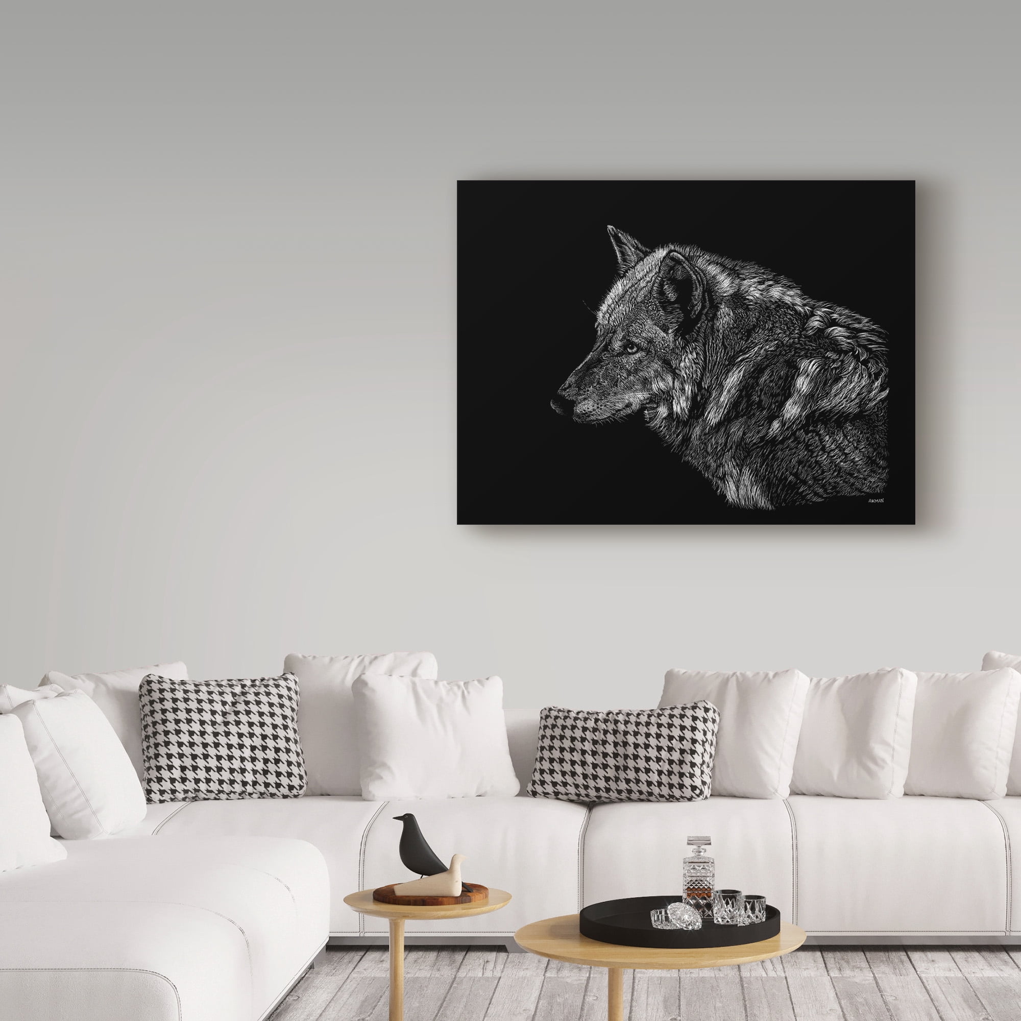 Trademark Fine Art 'Wolf On Black' Canvas Art by Geraldine Aikman