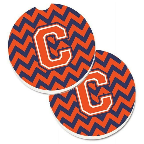 Letter C Chevron Orange & Blue Set of 2 Cup Holder Car Coaster