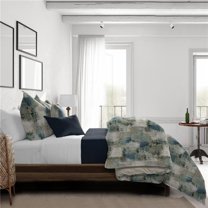 6ix Tailors  Thiago Linen Comforter & 2 Pillow Shams Set, Dark Denim Blue - King Size - 3 Piece