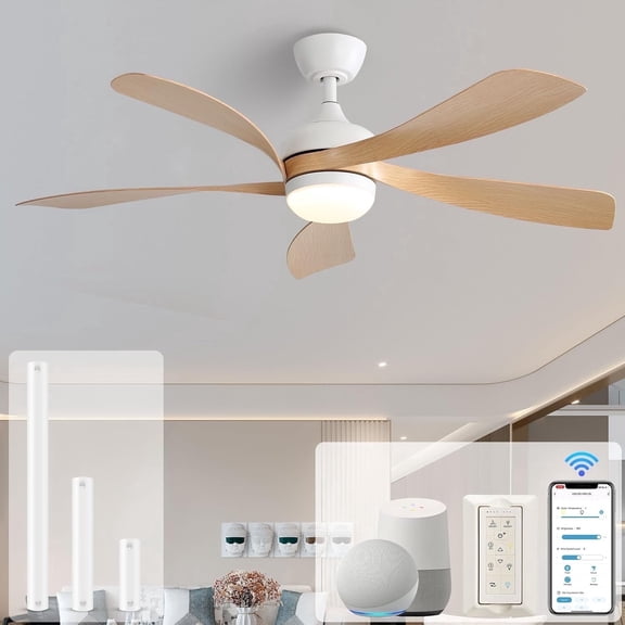 Sofucor 52" Smart Ceiling Fan, Indoor/Outdoor Ceiling Fans with Lights and Remote, Works with Alexa/Google/App, 3-Color Light 6-Speed Timing