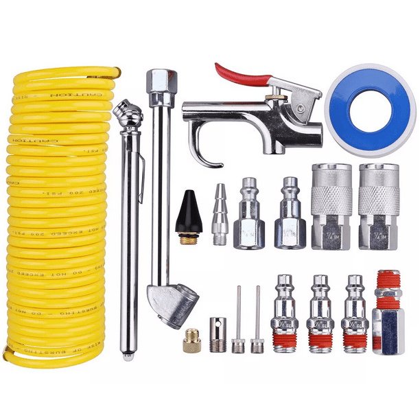 Kit Accesorios Aire BLOOSOM Para Compresor Con Manguera 20 Piezas Plata/Amarillo