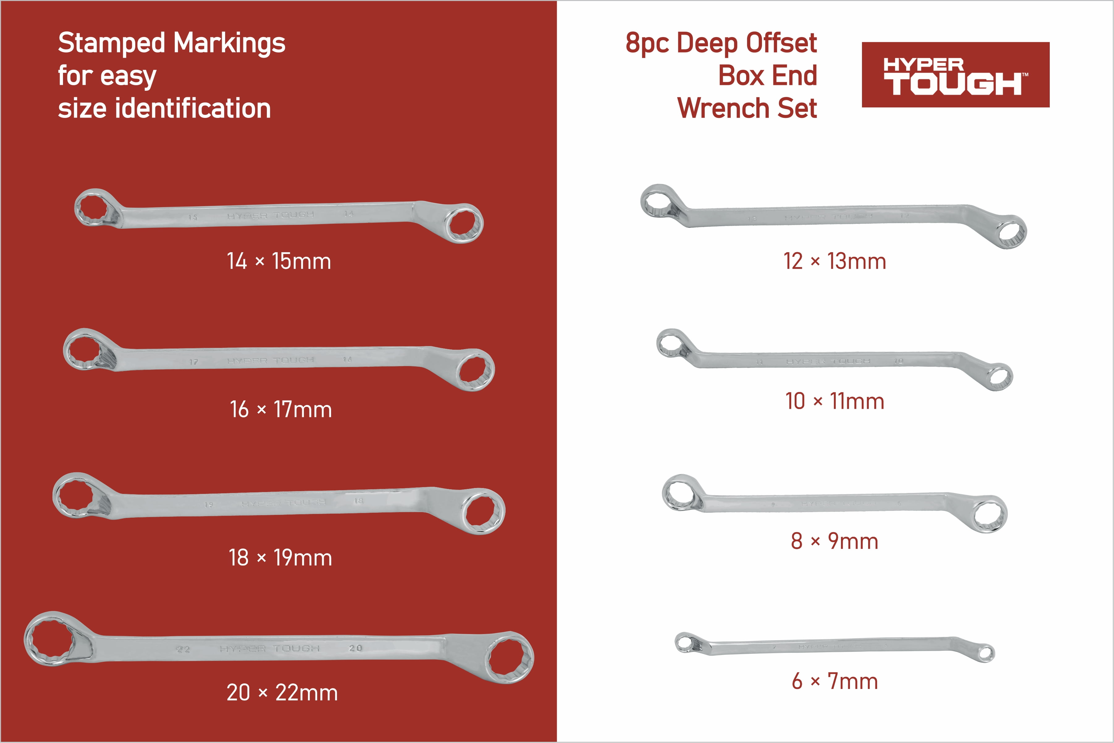 Hyper Tough 8-Piece Metric Deep Offset Ring Wrench Set