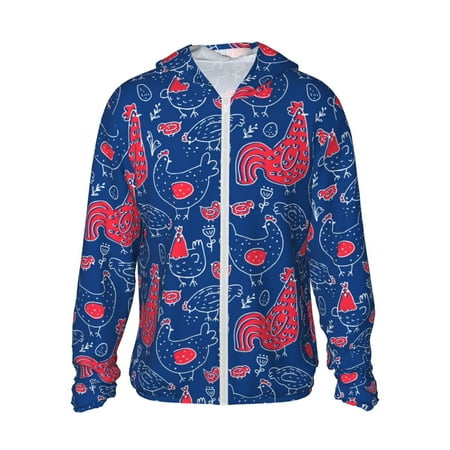Sigee Chicken and Rooster Print UPF50+ Men s Sun Protection Hoodie Shirt SPF UV Shirt Long Sleeve Fishing Outdoor Lightweight S-3XL