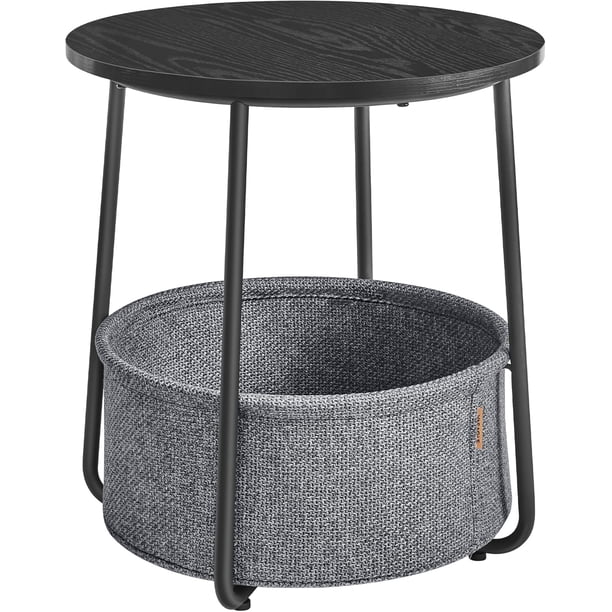 Mesa Lateral Redonda con Cesta de Tela, Mesita de Noche, Estilo Moderno, Estructura Resistente, Blanco Crema MLET223K67