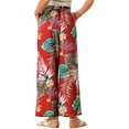 thumbnail image 3 of INSPIRE CHIC Women's Boho Floral High Waist Drawstring Tropical Wide Leg Pants S Red, 3 of 5
