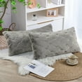 thumbnail image 2 of Home Soft Things Serenta Jacquard Rabbit Faux Fur Throw Pillow Covers 2 Piece Set, 14" x 26", Grey, 2 of 6