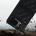 thumbnail image 3 of Designed for Samsung Galaxy Z Flip 4 Case, Leather Soft Luxury Slim Diamond-Shaped Flip Case for Women Men Shockproof Bumper Protective Cover, Black, 3 of 13