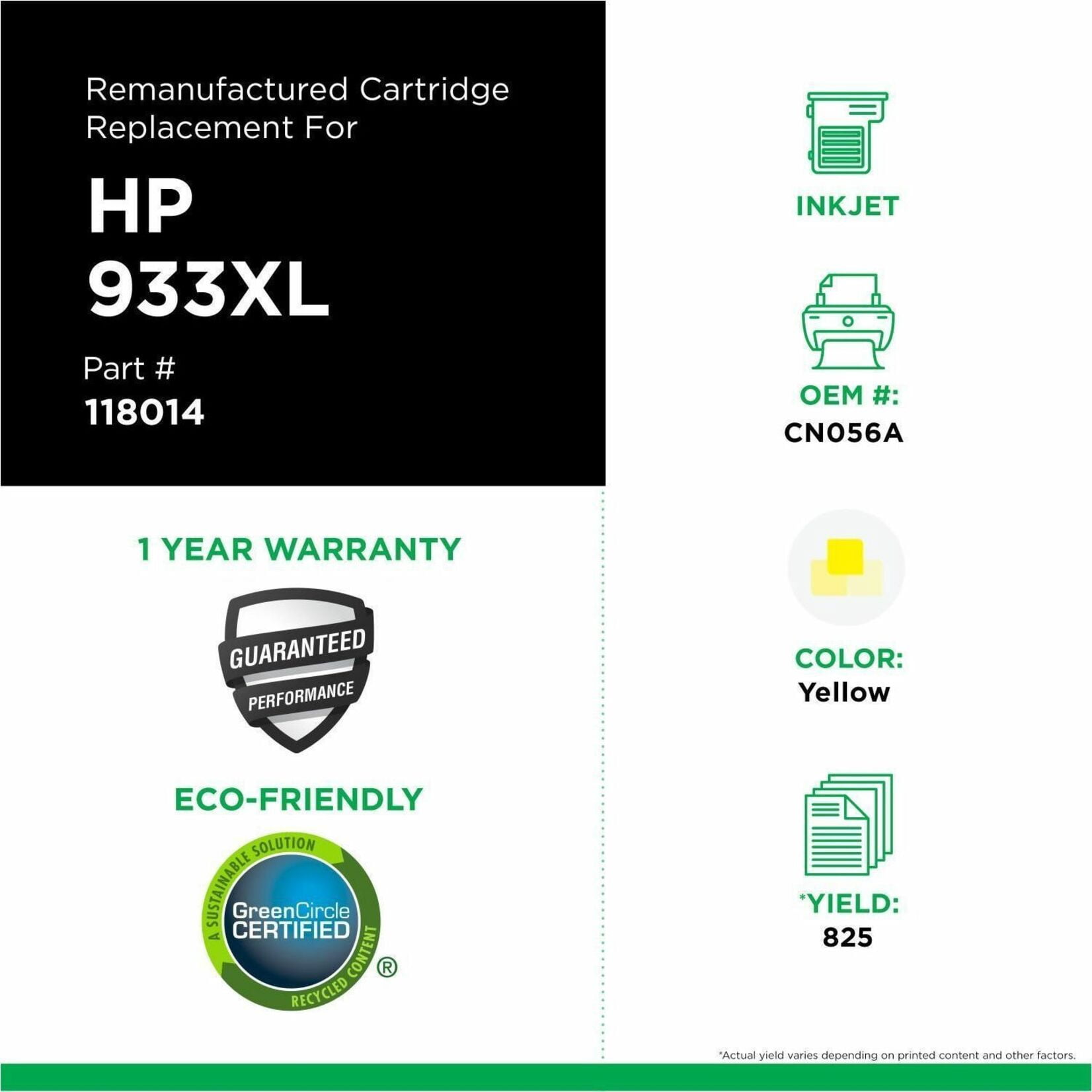 Remanufactured Clover Imaging High Yield Yellow Cartridge for CN056AN ( 933XL)