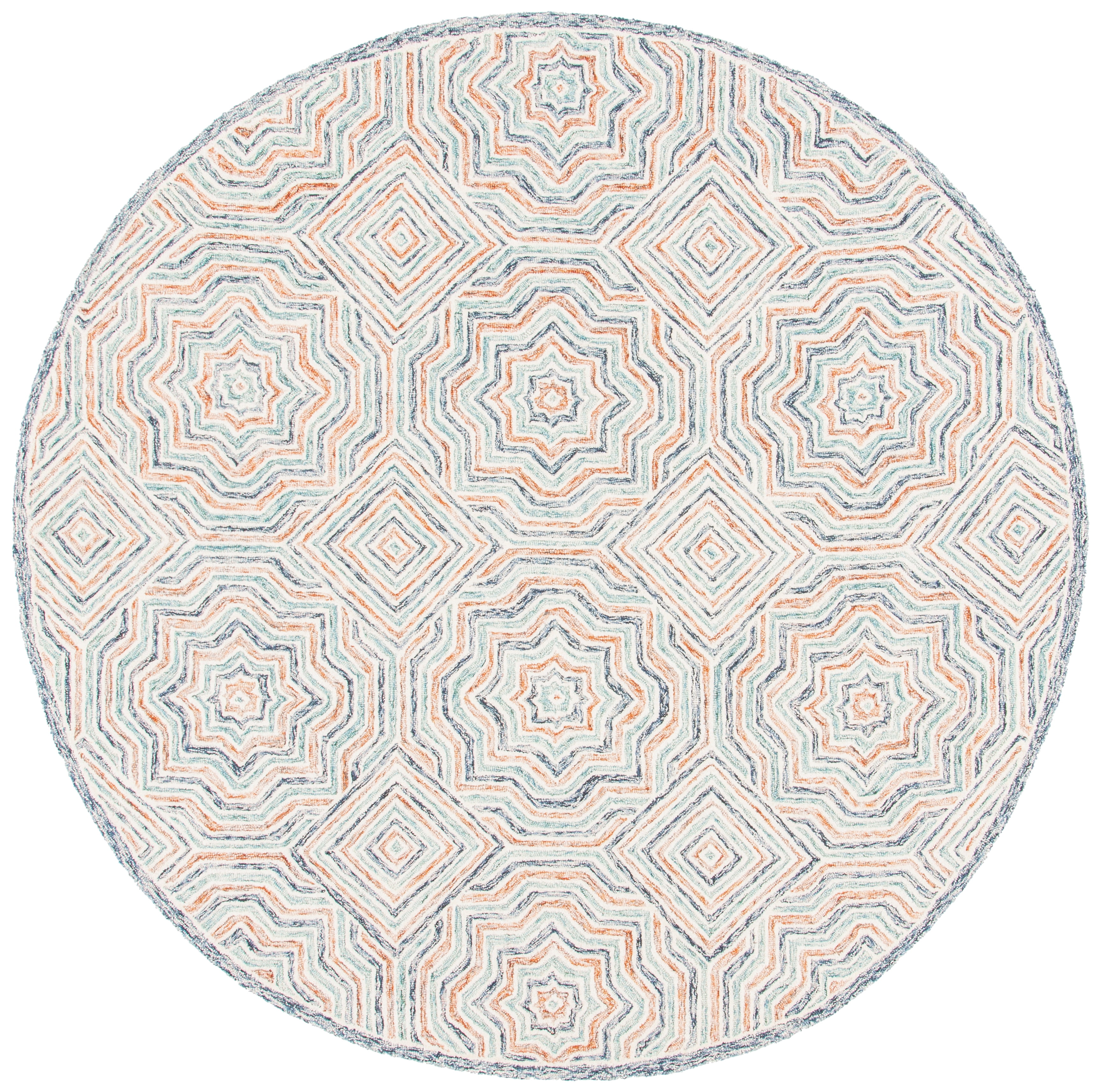 SAFAVIEH Capri Layla Geometric Wool Area Rug, Blue/Rust, 7' x 7' Round