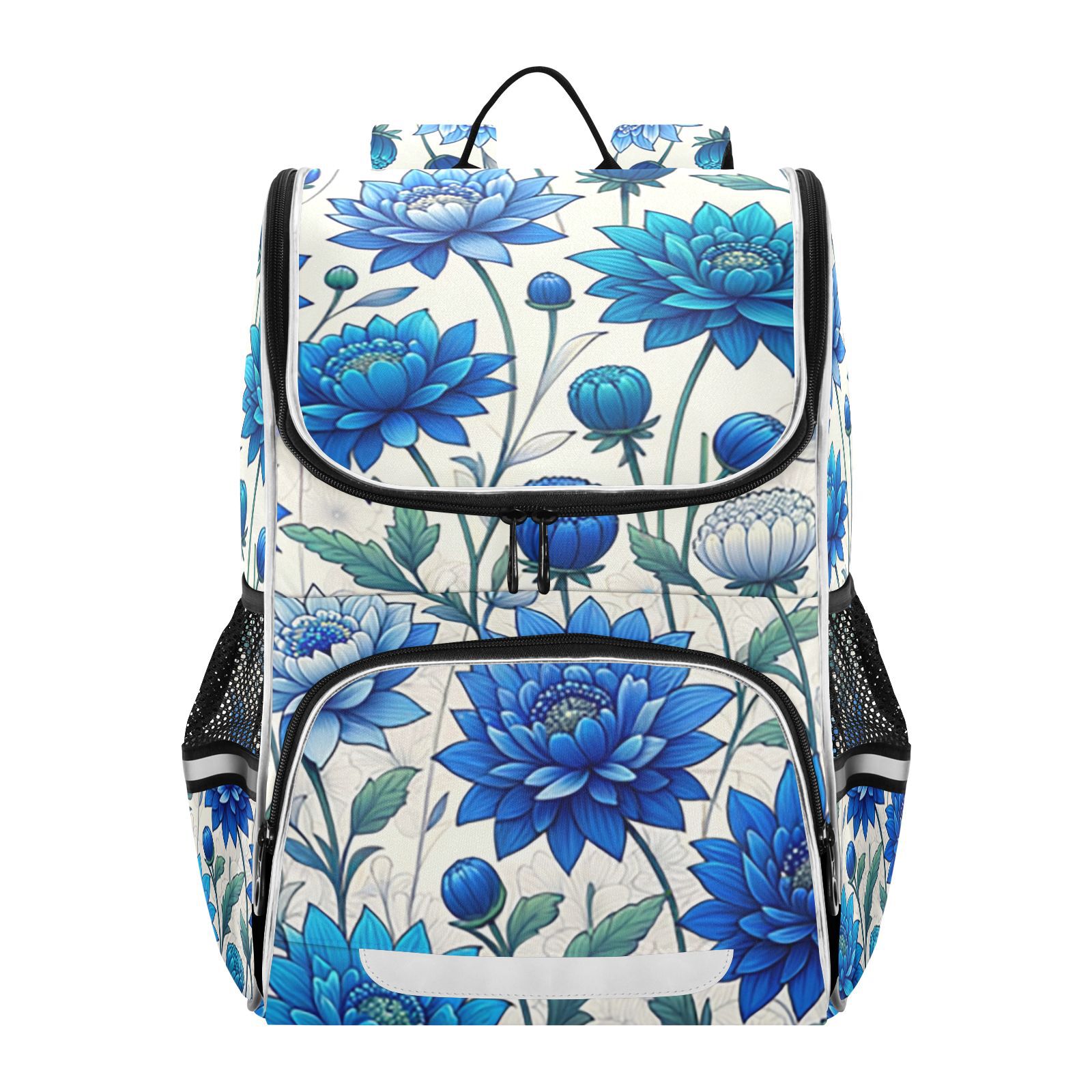 Flowers and Floral Blue Backpack Big Laptop Backpack Casual 