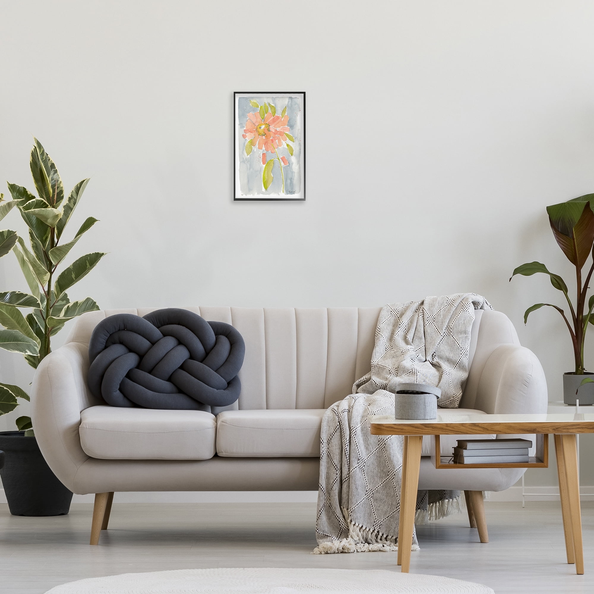 Stupell Industries Abstract Peach Dahlia Botanical & Floral Painting Black Framed Art Print Wall Art, 12 x 18