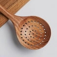 thumbnail image 4 of Wooden Cooking Utensil Teak Slotted Spoon For Cooking Natural Wood Colander Spoon With Holes Long Handle Teak Strainer Spoon With Teeth For Straining Draining Egg Meat Cooking Utensils Home Decor, 4 of 7