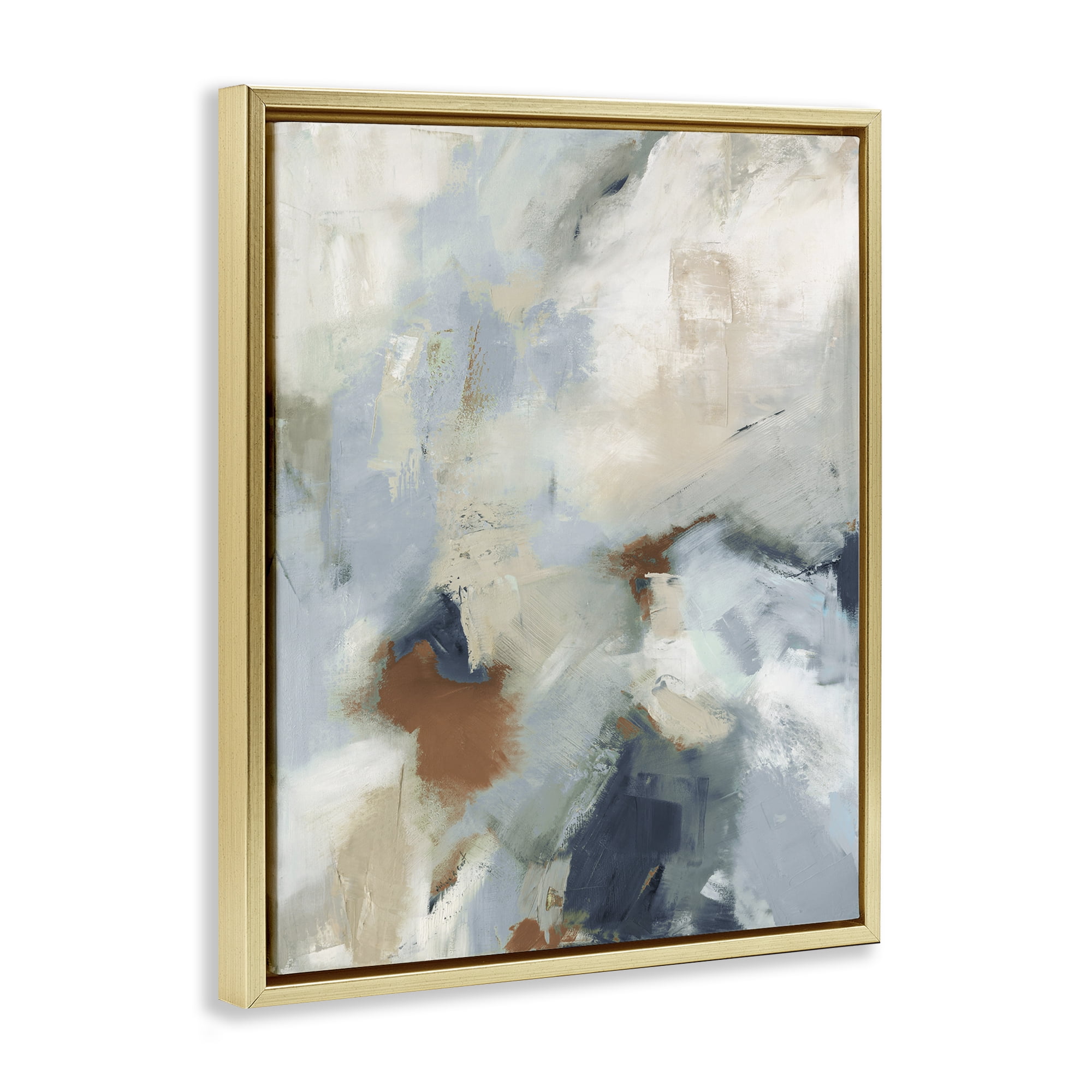 Stupell Industries Foggy Ombre Brush Strokes Abstract Painting Gold Floater Framed Canvas Art Print Wall Art, 17 x 21