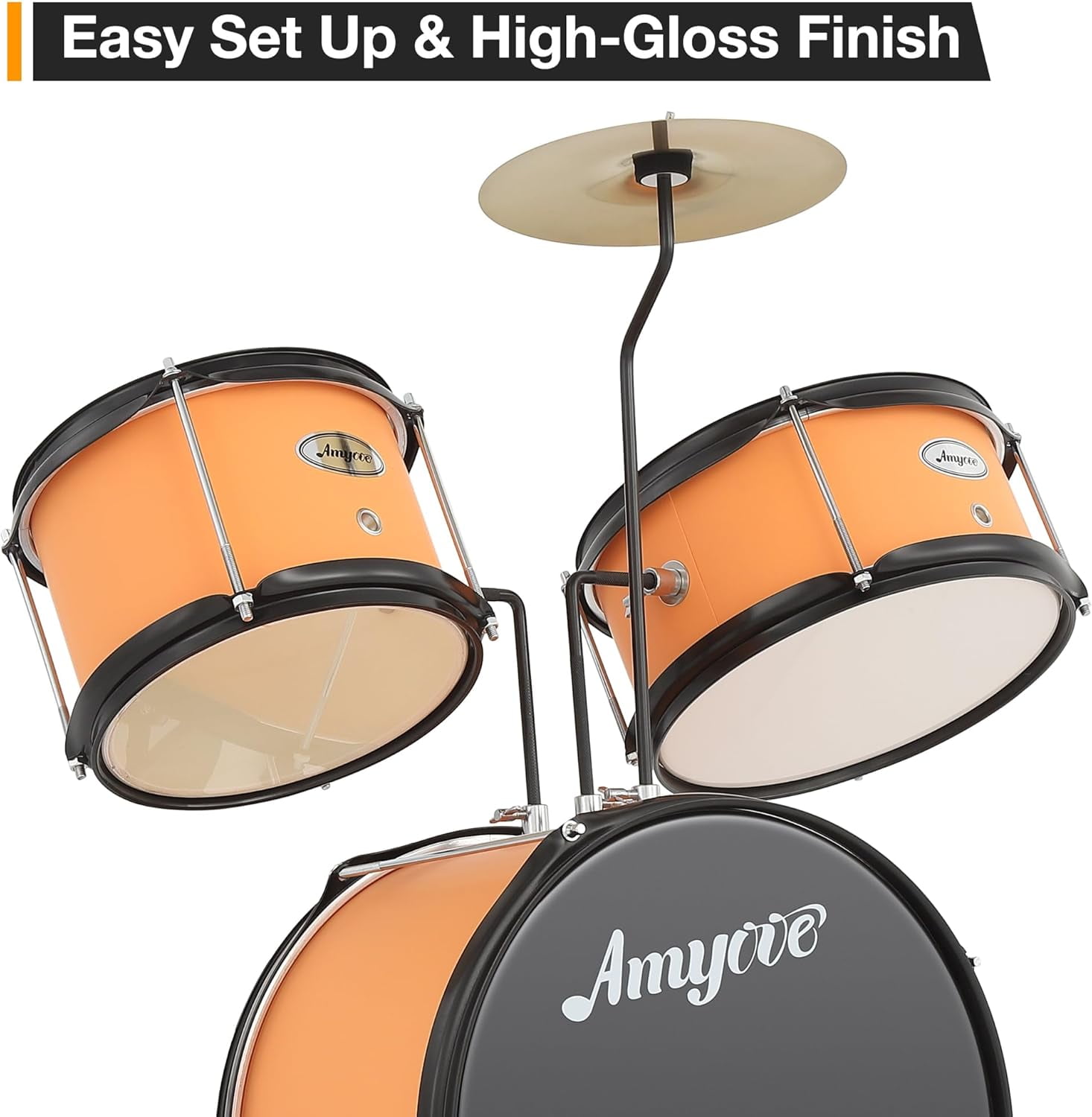 Drum Set, 1 Wood/Metal AD 150 Three Drums Set, Jazz Rock Includes Bass, 2 Toms, Cymbal, Sticks, Bass Pedal and Stool, Percussion Musical Instrument Birthday Playsetl