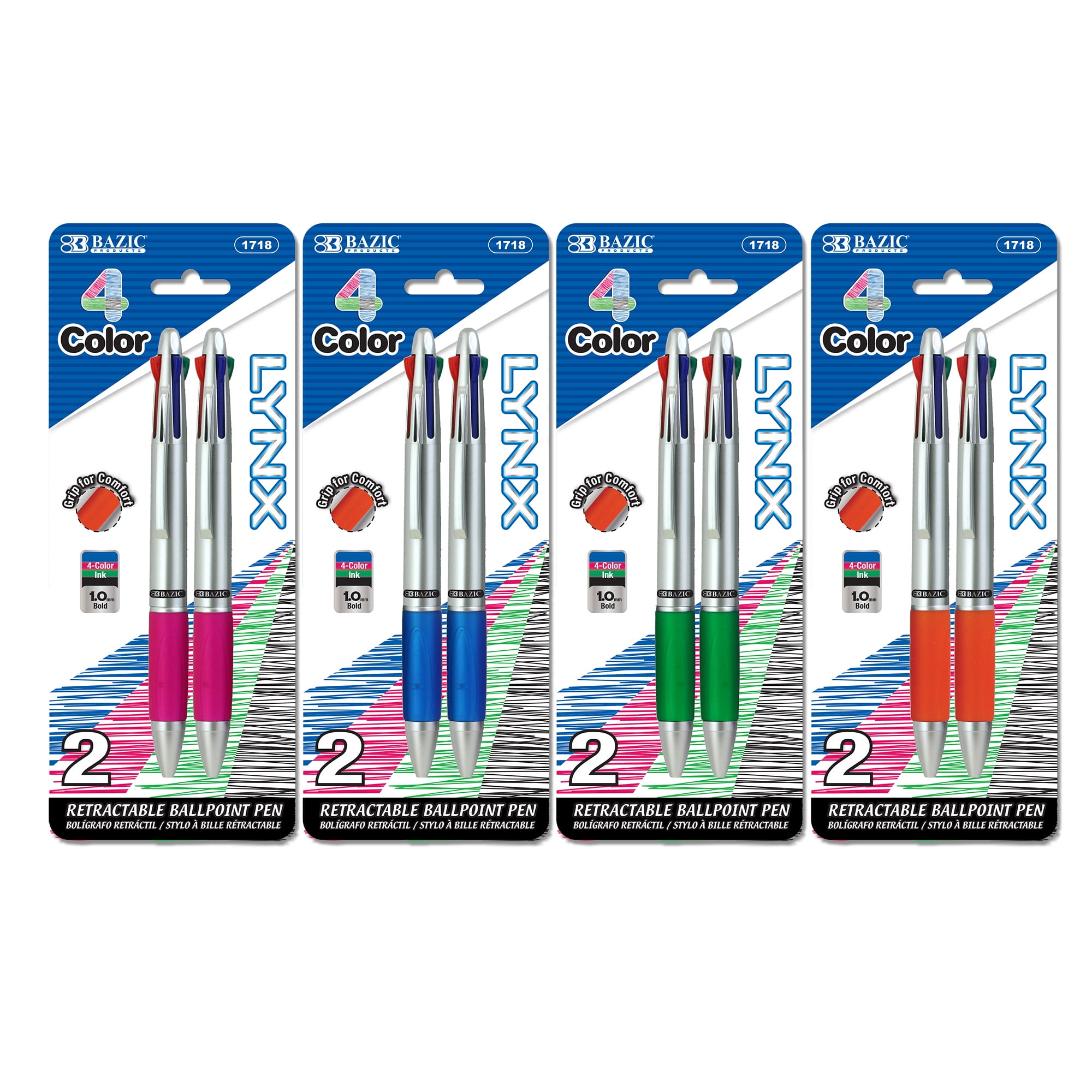 BAZIC Ballpoint Pen Multicolor Retractable Pen Soft Barrel Grip Pens, 1