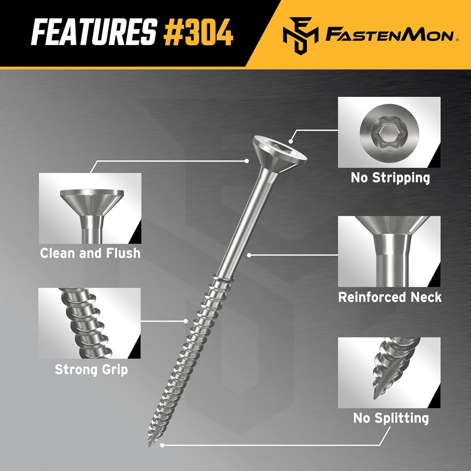 FM FASTENMON #10 x 2 inch 304 Stainless Steel Deck Screws, T25 Star Drive, 100 pack