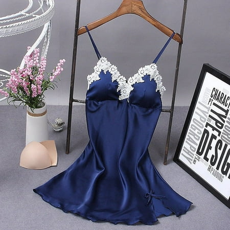 Women Lingerie Dress Lace Silk Robe Sleepwear Bow Straps Nightgown