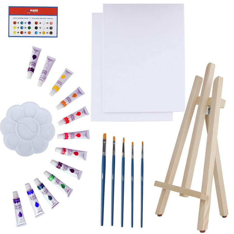 Loomini 27pc Kids Paint Kit Set: Brushes, Canvas, Tabletop Easel - Bonus  Paint Supplies - Ages 8-12