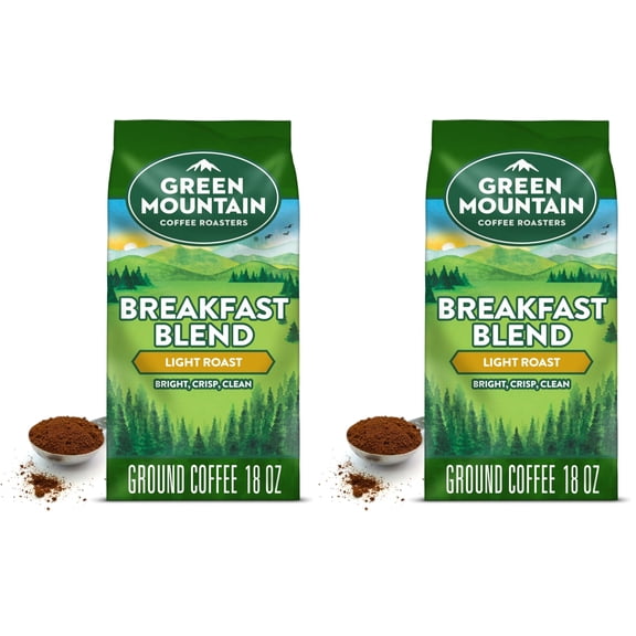 Green Mountain Coffee Roasters Breakfast Blend, Ground Coffee, Bagged 18 oz (Pack of 2)