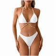thumbnail image 5 of QUNYINEY White Bikini Swimsuits for Women 2 Piece Triangle Halter High Waisted Bathing Suits Tummy Control Women Swimsuit Sets, 5 of 5