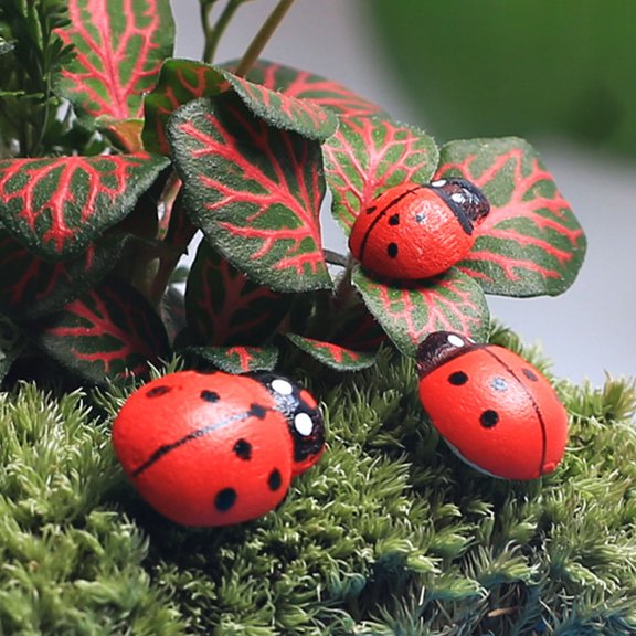 ELAYARD 300 Pieces Red Ladybird Figurines Small Decorative Ornaments for Home Office Car Plant Decoration