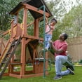 KidKraft Raptor Trail Wooden Outdoor Swing Set with Wavy Slide and Rock