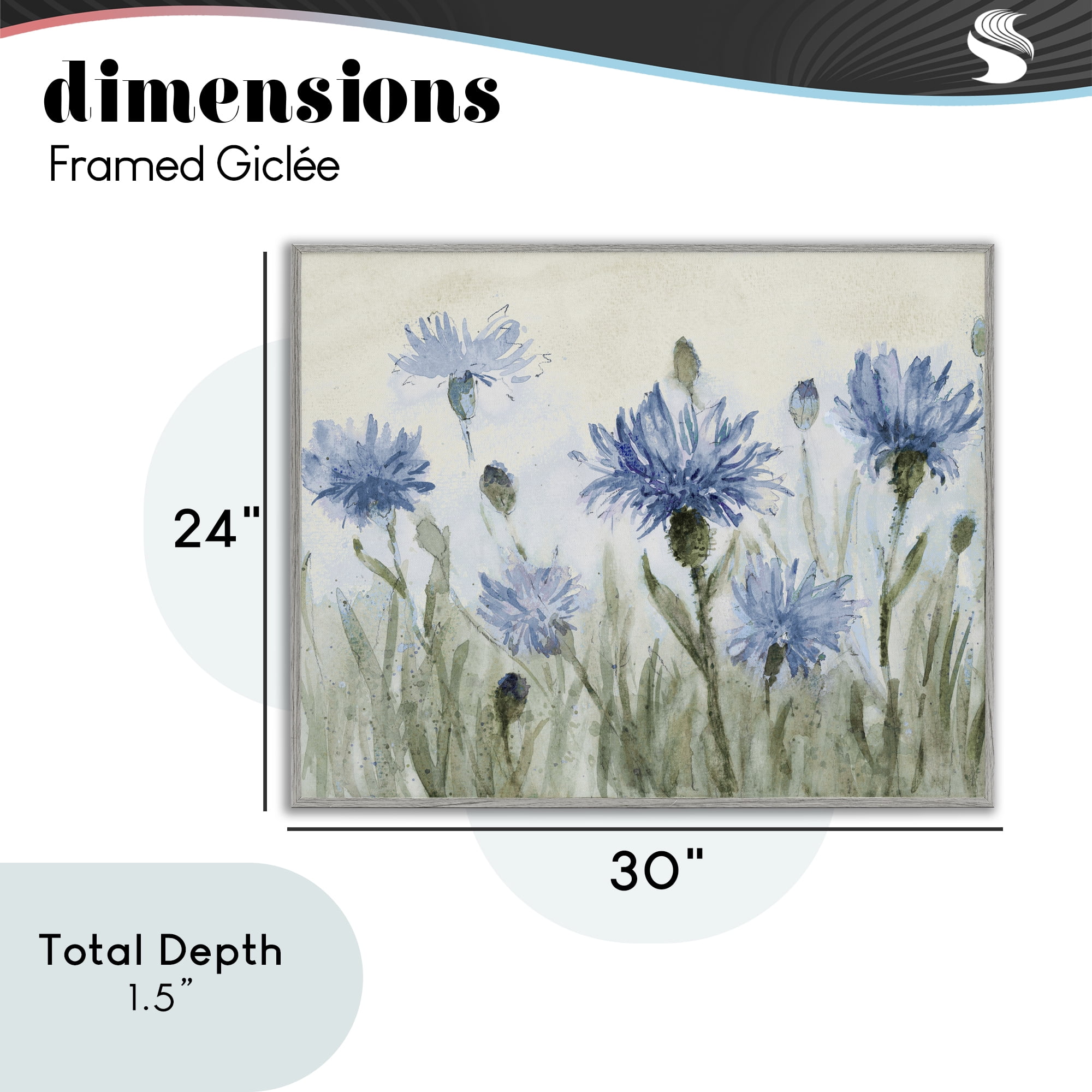 Stupell Industries Blue Cornflowers Meadow Gray Framed Giclee Art, design by Lanie Loreth