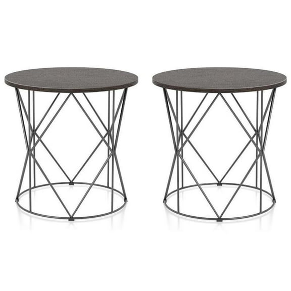 Home Square Borche Industrial Wood End Table in Walnut and Black - Set of 2