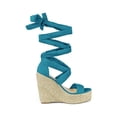 thumbnail image 3 of BLISSFUL STEP Women's Shoes Faux Suede Platform Wedge Heel Lace Up Open Toe Sandals  Lake Green 7, 3 of 7