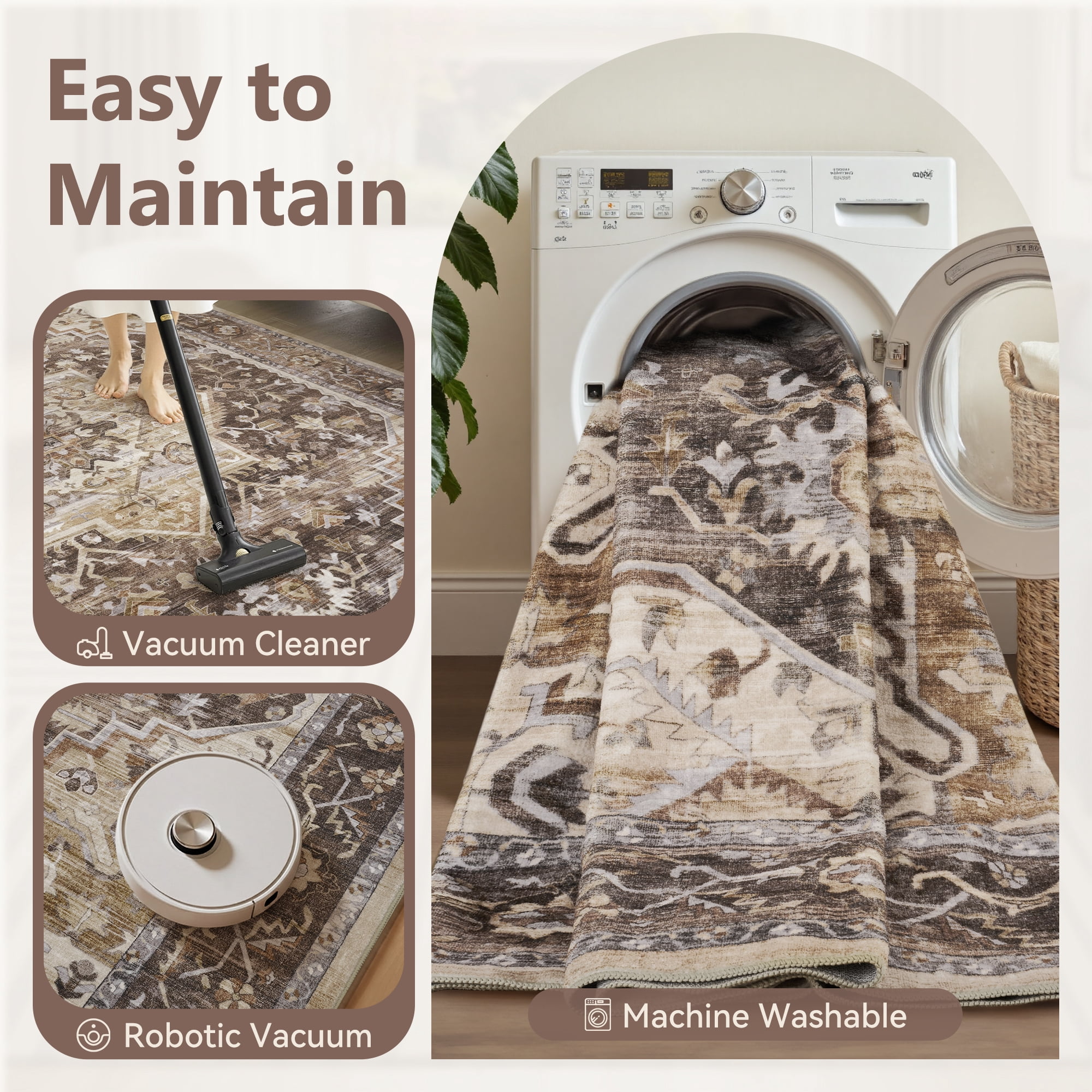 SIXHOME 8'x10' Eastern Classic Area Rug Washable Distressed Carpet Vintage Medallion Rugs for Living Room Bedroom Kitchen Dining Room Retro Neutral Home Decor Brown