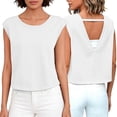 thumbnail image 2 of BLVB Womens Open Back Workout Tops Crop Gym Shirts Loose Fit Cap Sleeve Athletic Tee for Running Yoga, 2 of 7