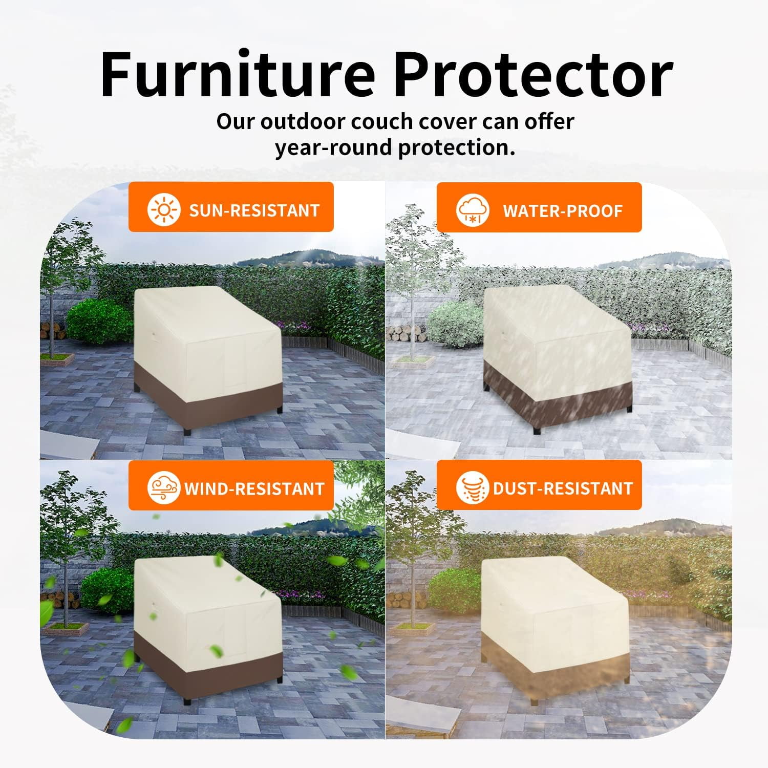 General Outdoor Chair Cover Waterproof, Heavy Duty Patio Chair Cover, Windproof Outdoor Furniture Cover with Air Vent (1 Pack-37Wx30Dx31H inch, Beige/Brown)